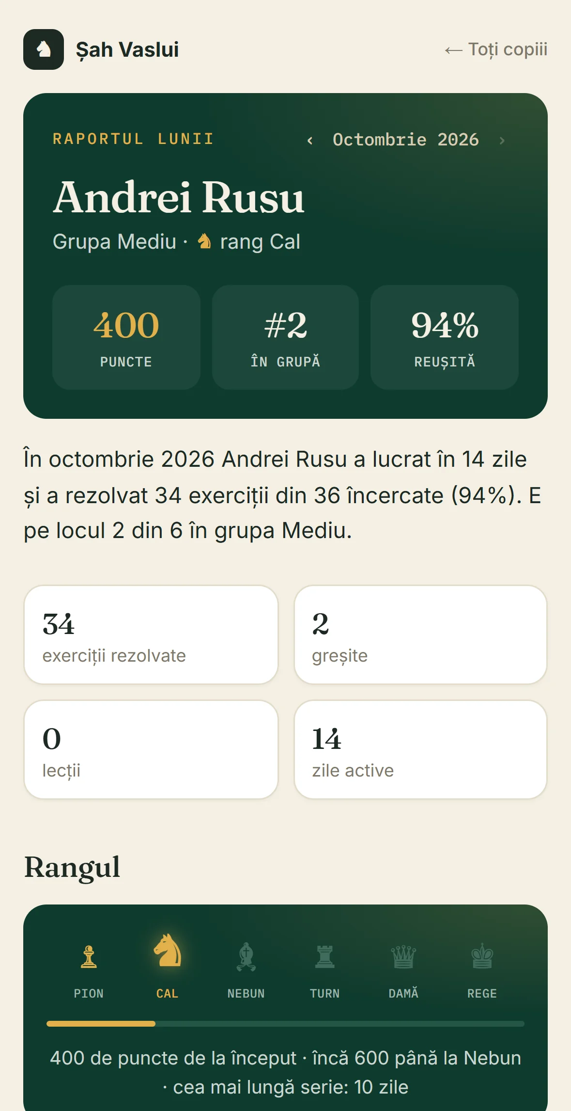 Raportul lunar pentru părinți